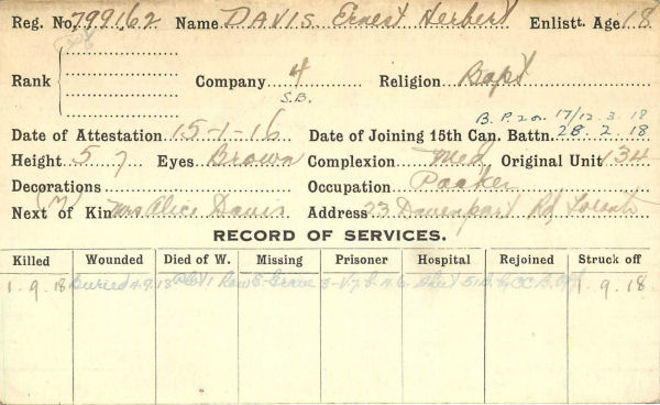 Record of Service Card (Front)