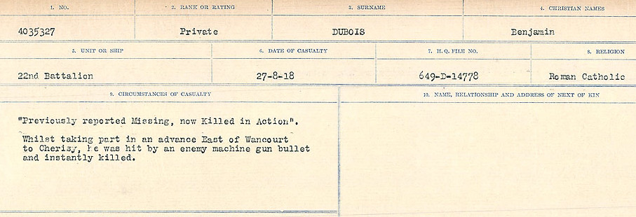 Registres de circonstances du décès