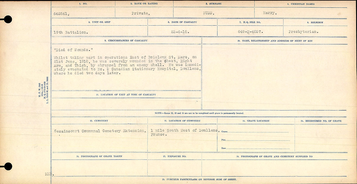 Registres de circonstances du décès
