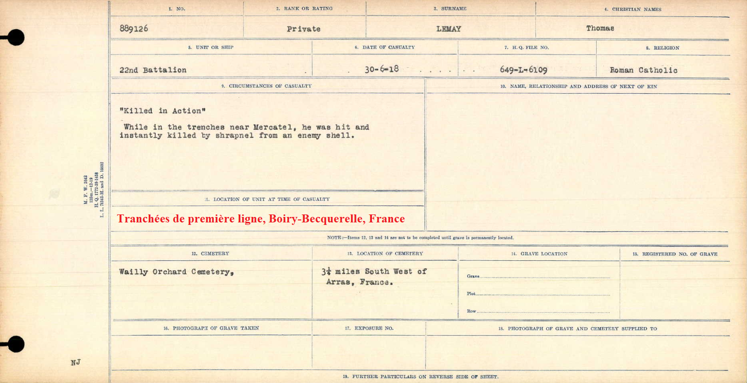 Registre des circonstances de décès