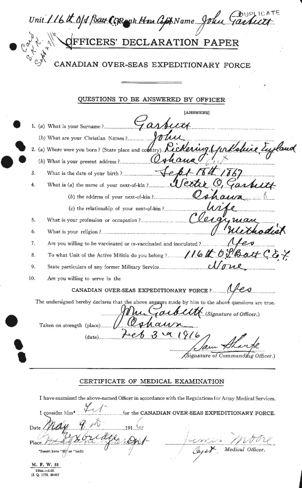 Papier de déclaration de l'officier