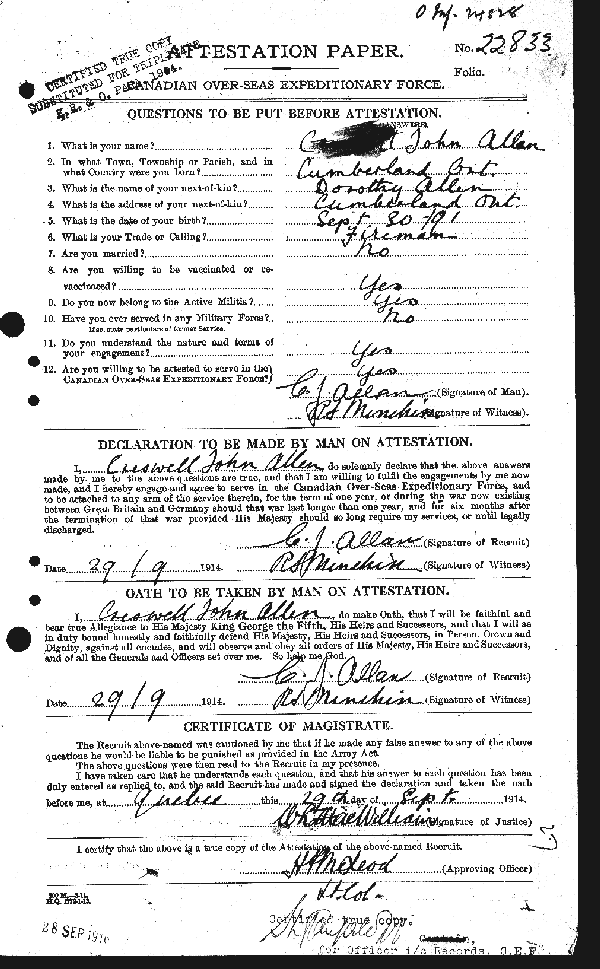 Attestation Paper (page 1)