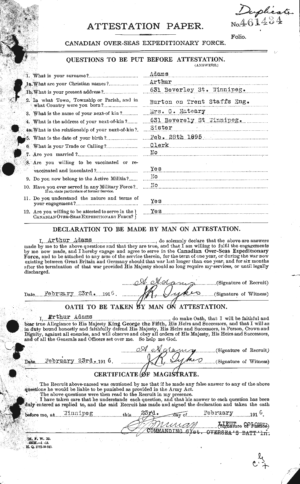 Attestation Paper (page 1)