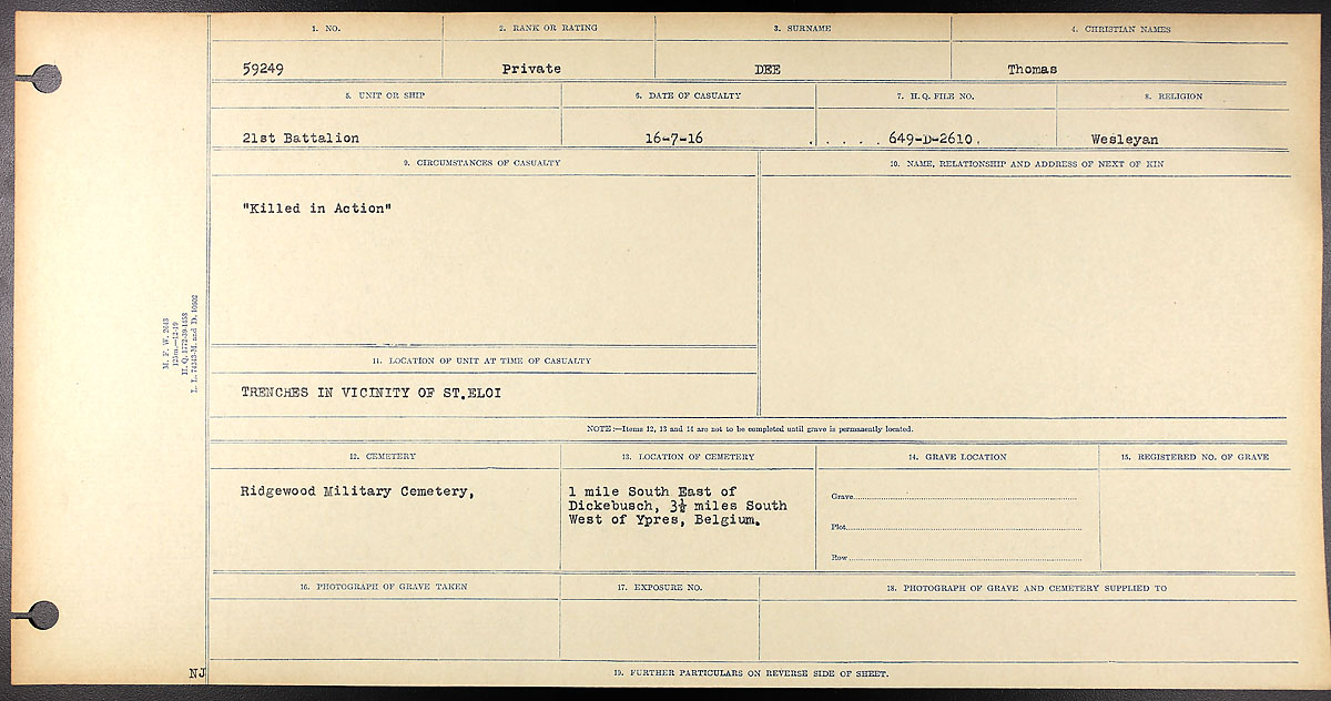 Circumstances of death registers