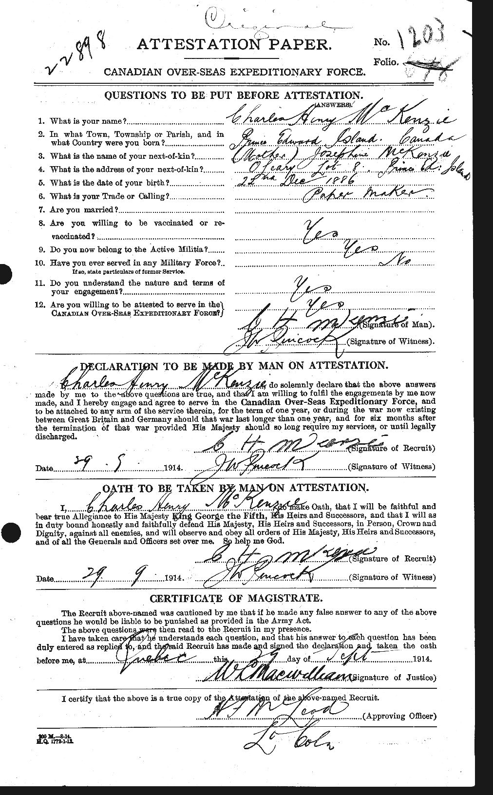 Attestation Paper (page 1)