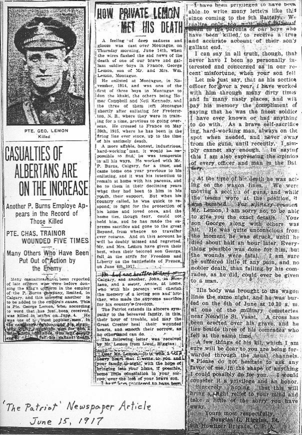 Newspaper clipping of George Lemon