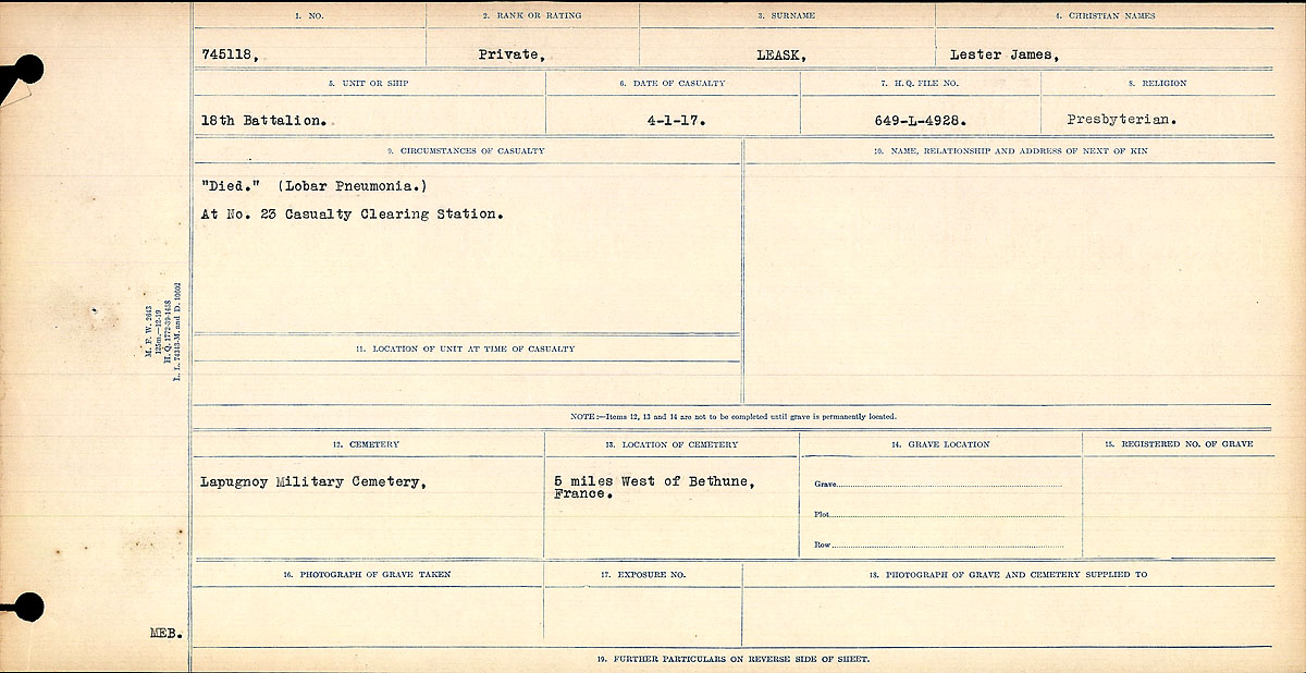 Registres de circonstances du décès