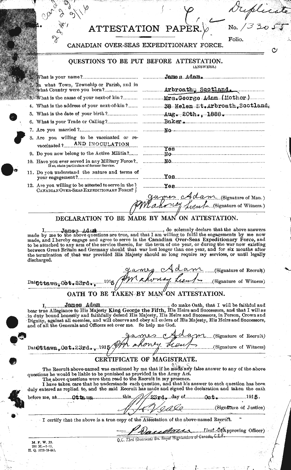 Attestation Paper (page 1)