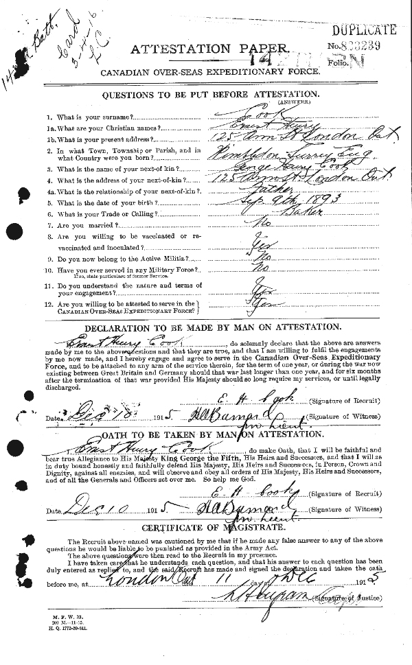Photo of Attestation Paper (Front)
