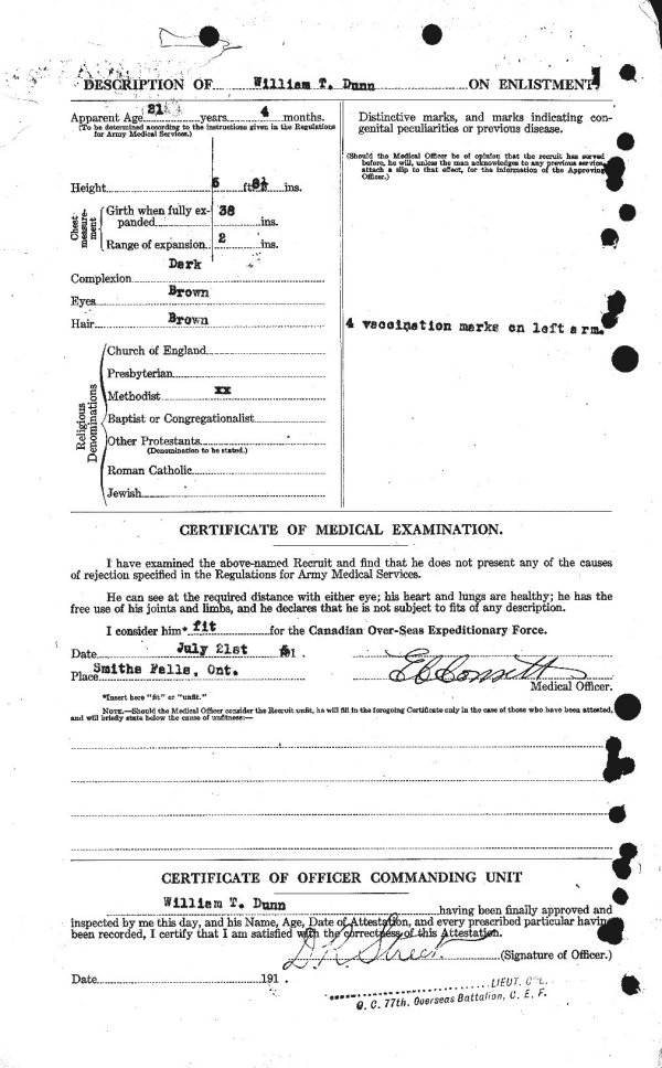 Verso de la feuille d'engagement.