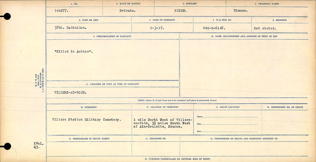 Registres de circonstances du décès
