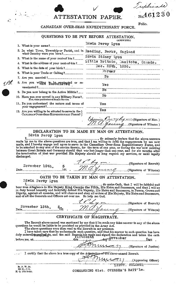 Feuille d'engagement (face)