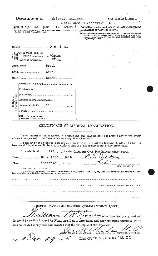 Document d'attestation (Revers)