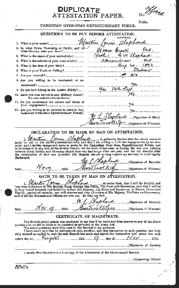 Attestation Paper (front)