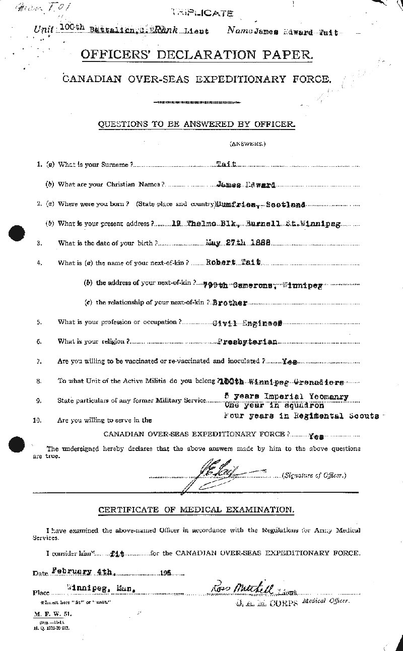 Attestation Paper (front)