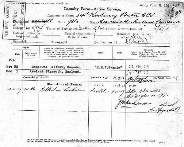 Casualty Form - Active Service