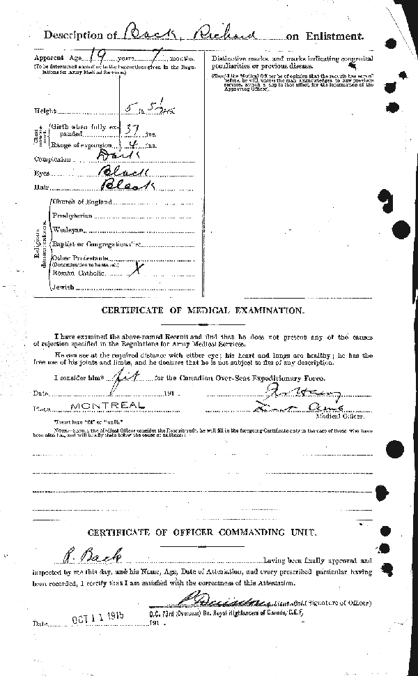 Feuille d'engagement (dos)