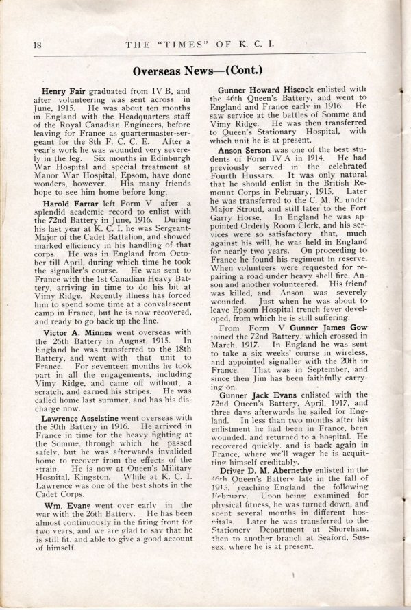 Article from Kingston Collegiate Institute's Yearbook