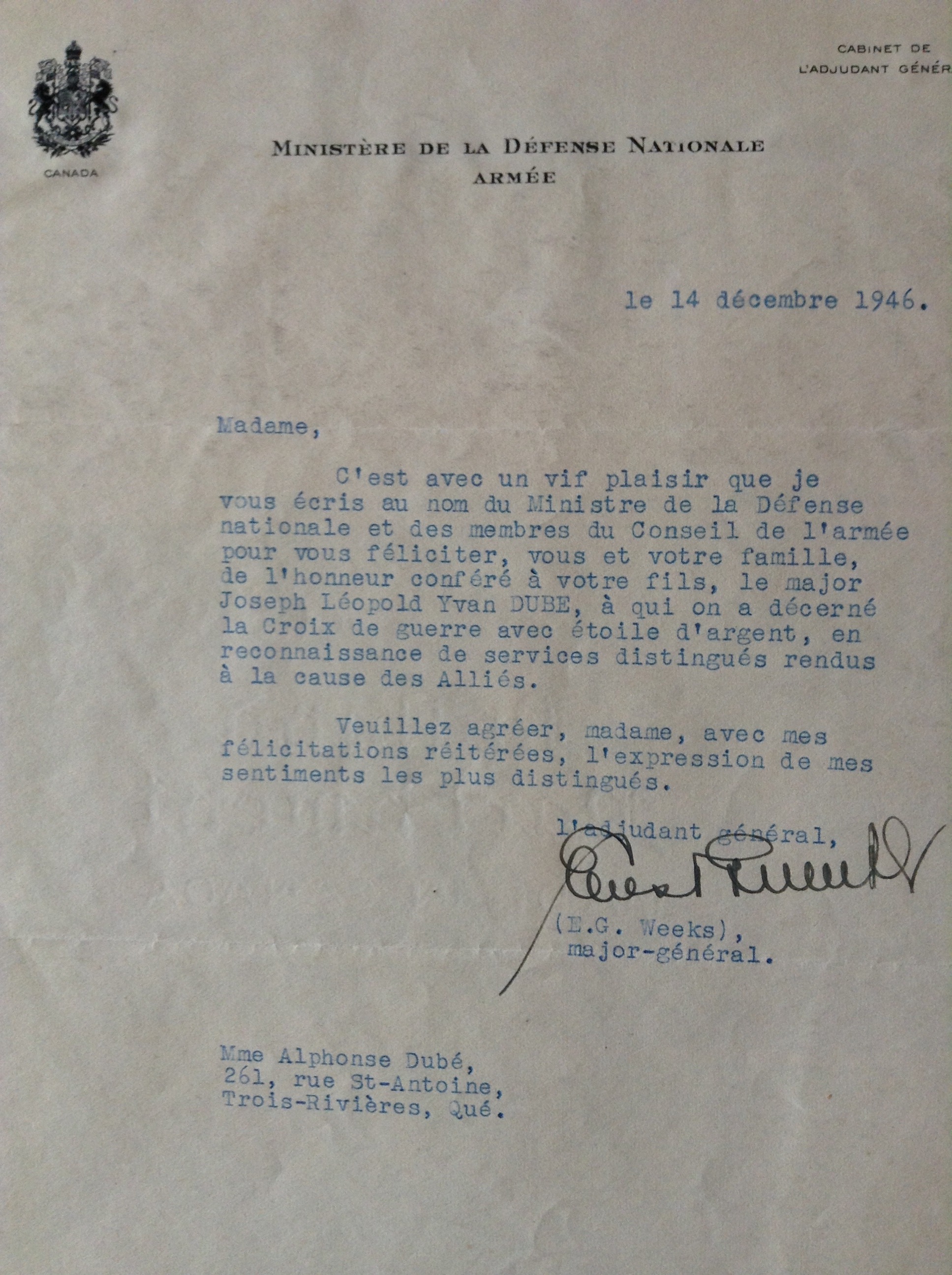 Letter (December 14, 1946)