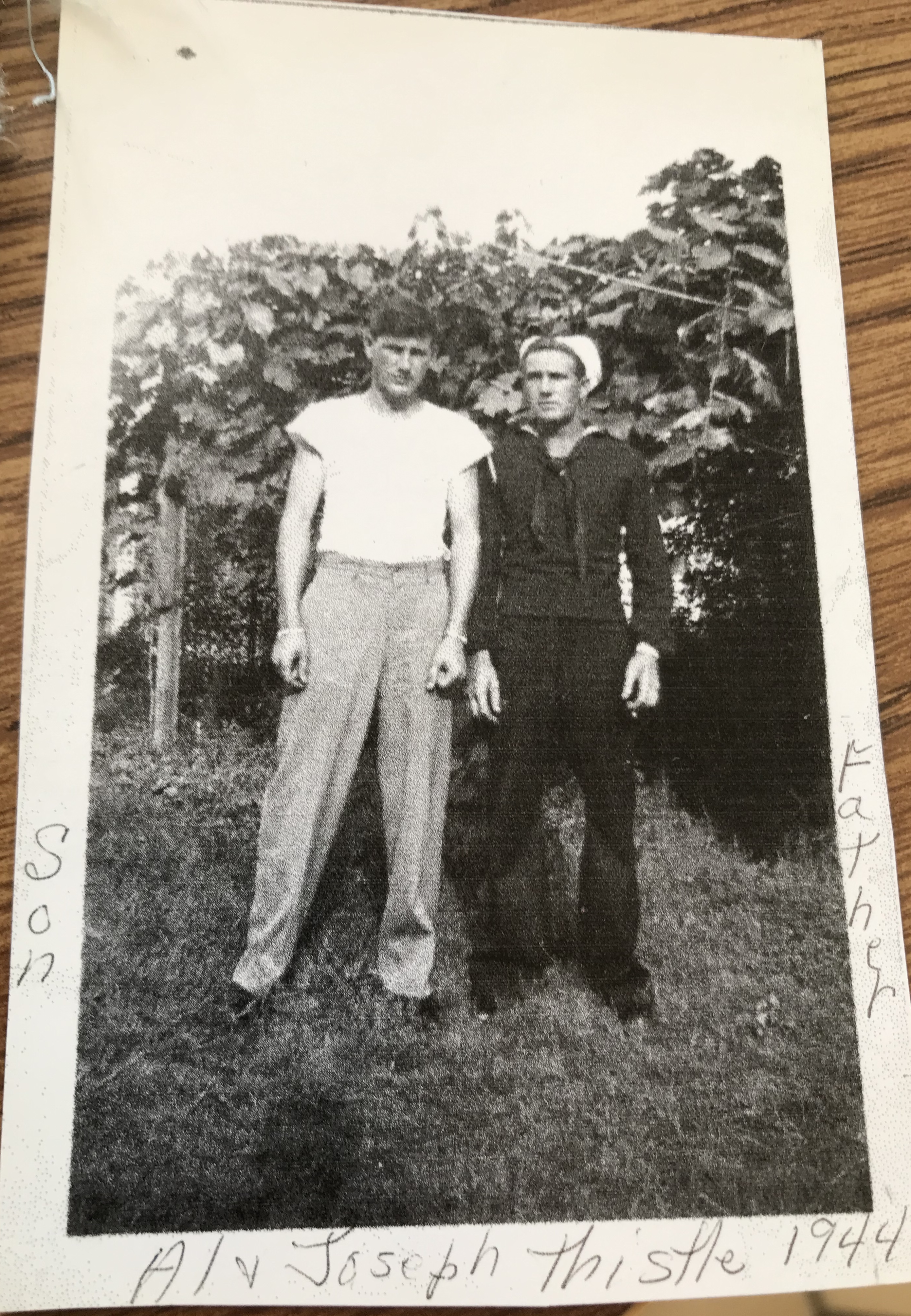 Photo of Al Thistle (son) with Joseph Thistle - 1944