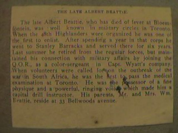 Death Announcement for Albert Beattie