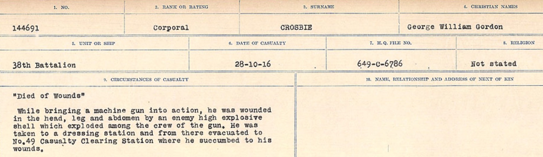 Circmstance of Death Registry