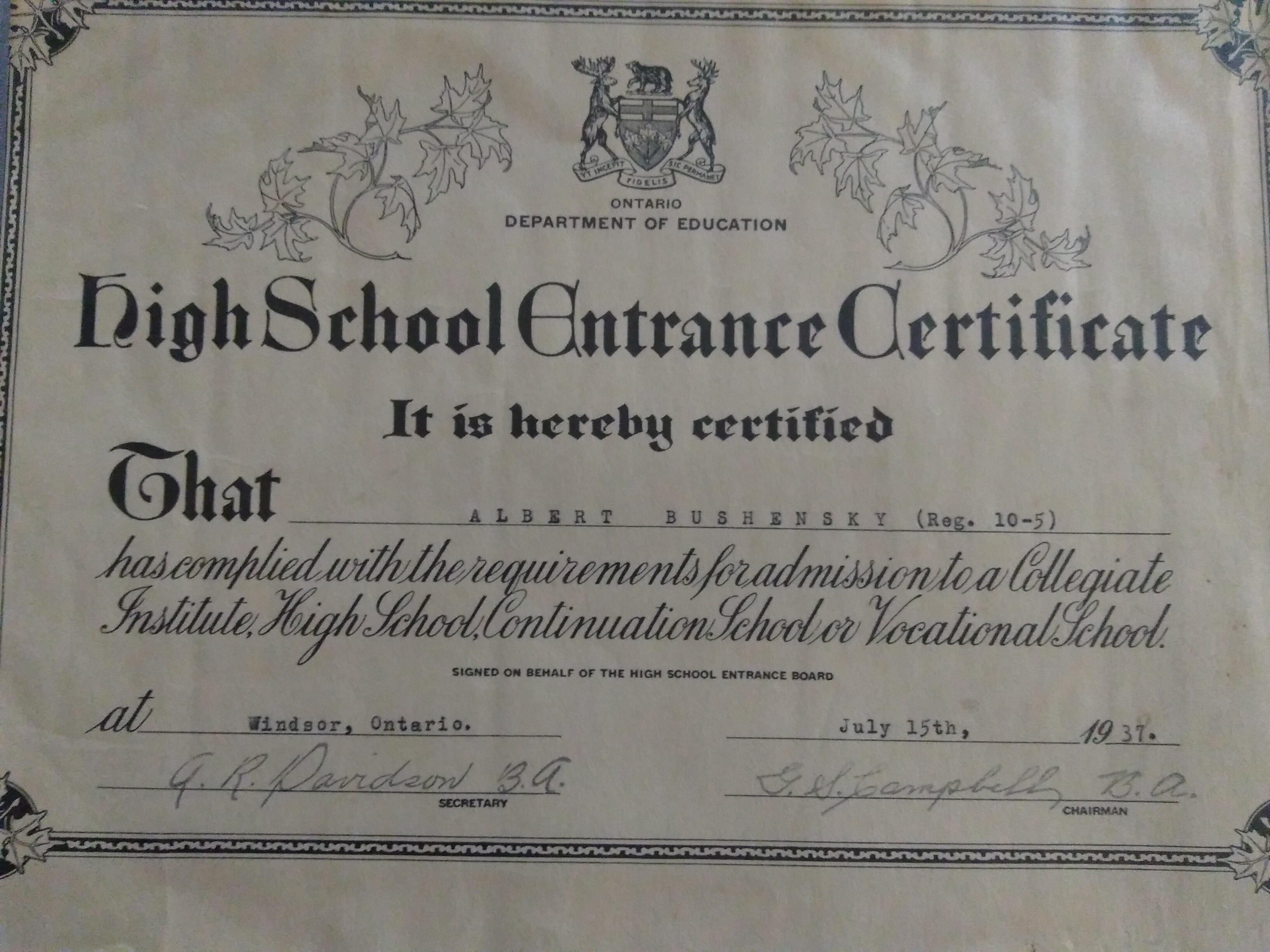 High School Graduation diploma