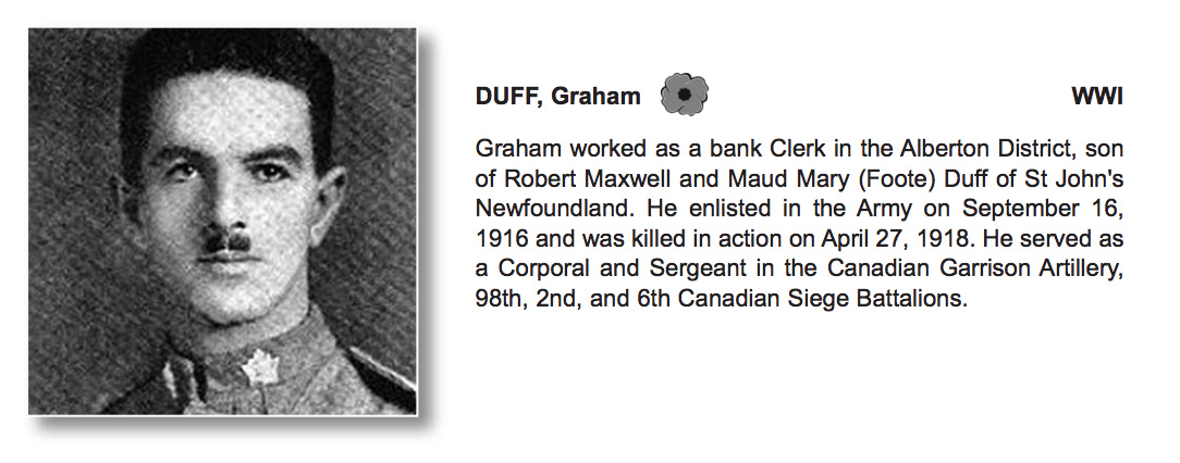 From the Prince Edward Island Canadian Legion Military Service Recognition Book. Submitted for the project Operation Picture Me