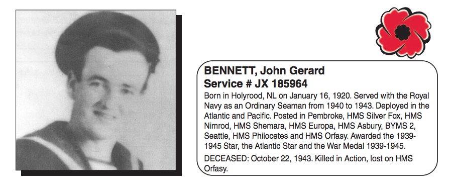 From the Newfoundland Canadian Legion Veterans' Service Recognition Book.  Submitted for the project Operation Picture Me
