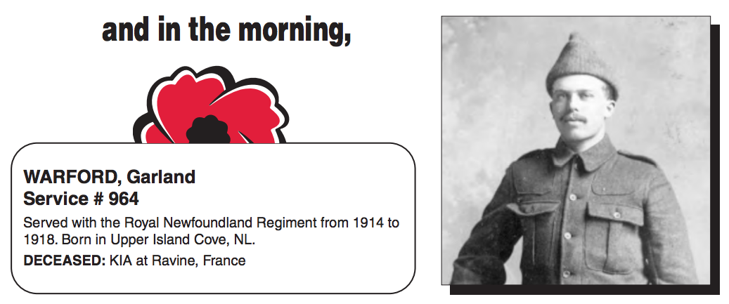 From the Newfoundland Canadian Legion Veterans' Service Recognition Book.  Submitted for the project Operation Picture Me